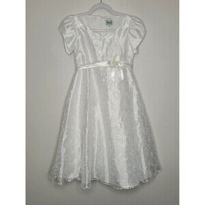 Vintage Sugar Plum white girls bow tie short sleeve mini bridal church dress 10